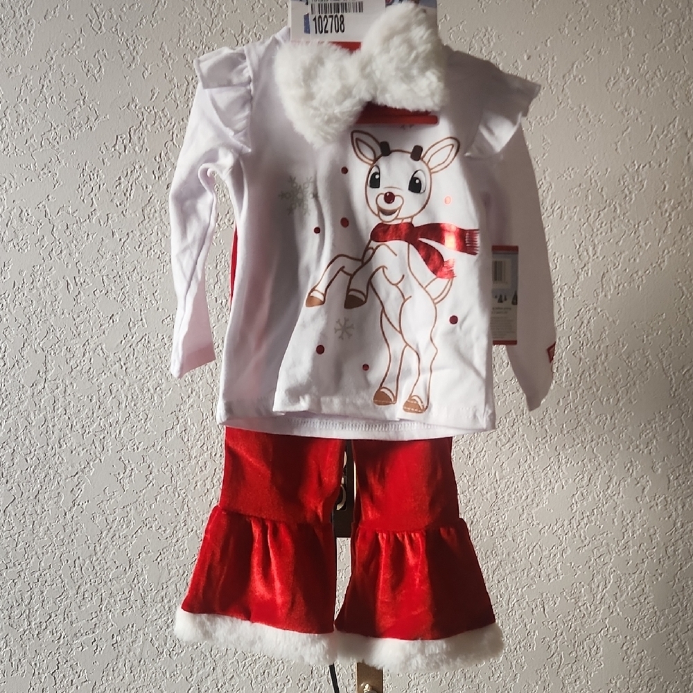 Festive Reindeer Kids Matching Set - Red and White